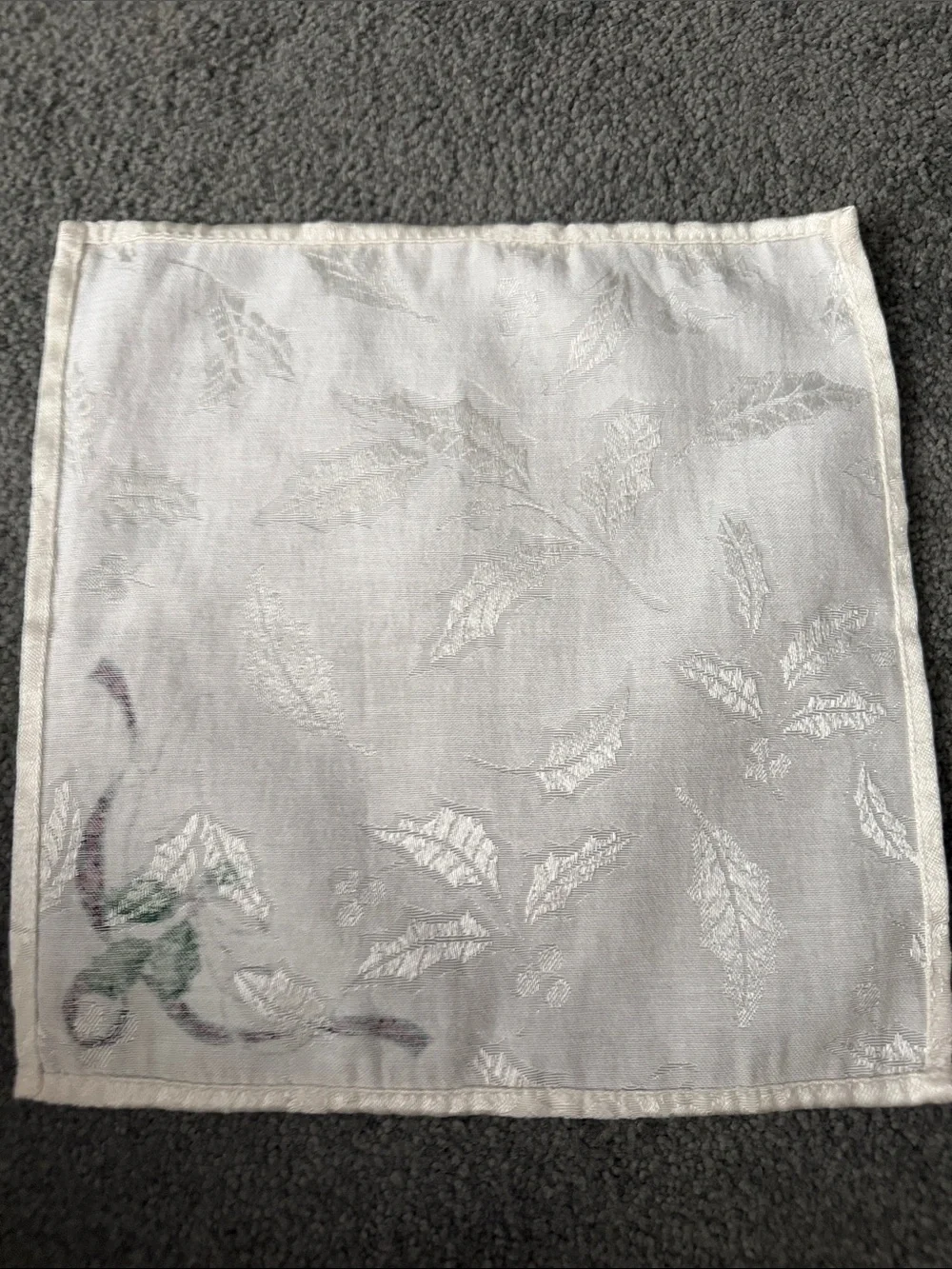 Vintage Lenox Holiday Jacquard Cocktail Napkins w/Green Holly Accent set of 12